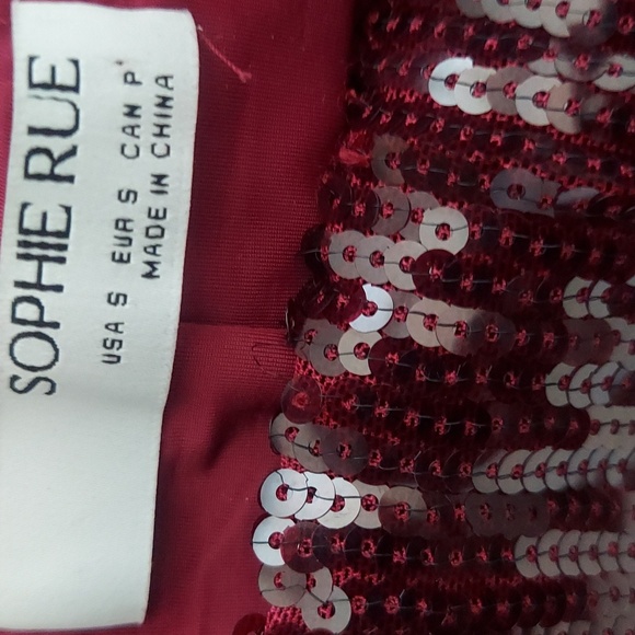 SOPHIE RUE Burgundy Sequins Midi Skirt Size S - Picture 5 of 7